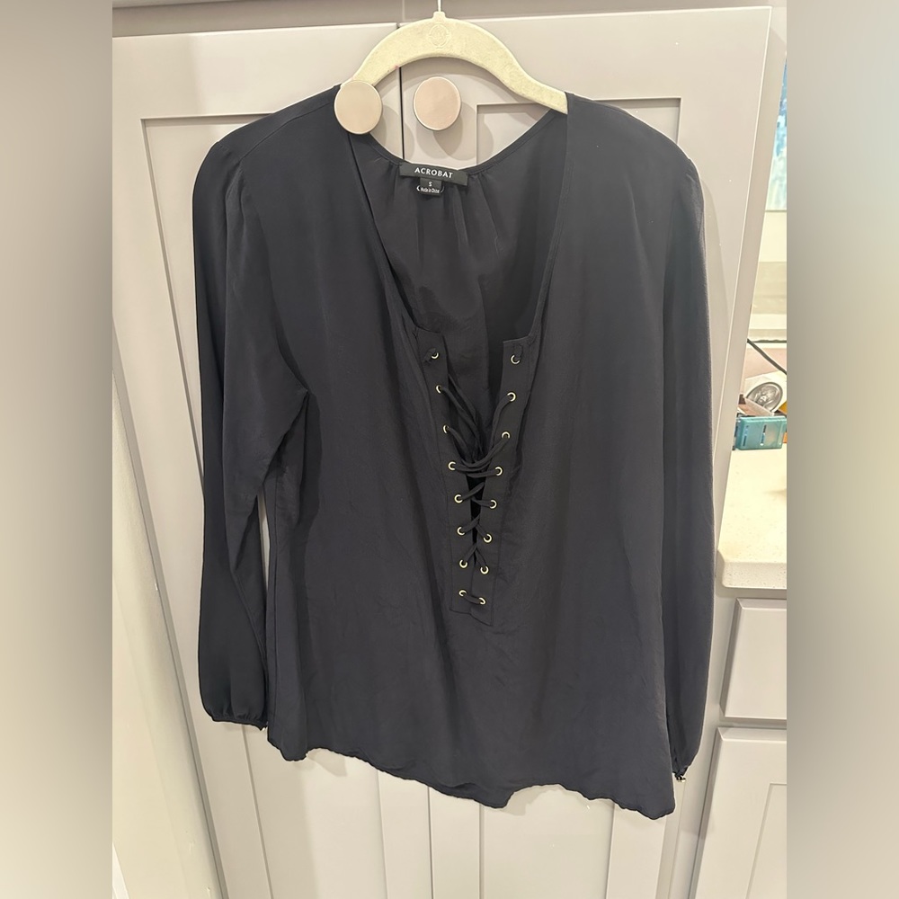 Acrobat - Women’s Black Lace-Up Blouse